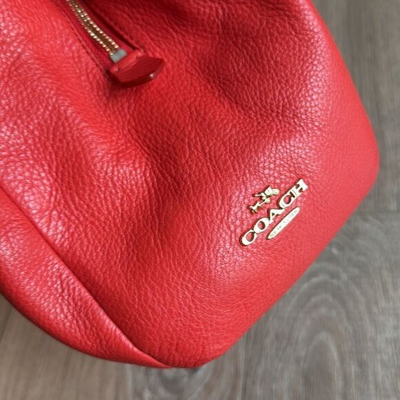 VINTAGE COACH LARGE TRIPLE COMPARTMENT LEATHER HOBO SHOULDER BAG RED EEEUC - Picture 4 of 14